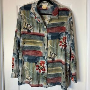 90s Vintage Steilmann Germany Artistic Floral Button Blouse Long Sleeve EU 40